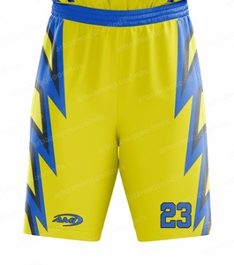 Conjunto de Camiseta y Pantalones Cortos de Baloncesto Personalizados AMI SPORTS, Diseño Geométrico Amarillo y Azul Sublimado, Ropa Deportiva Unisex para Adultos - Product Image 6