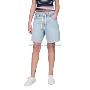 กางเกงขาสั้นผ้ายีนส์สีฟ้าอ่อนของผู้หญิงเอวกลางทรงหลวมระบายอากาศได้ดีชุดสตรีทแวร์ผ้าถักแบบลำลองสไตล์ฤดูร้อน - Product Image 4