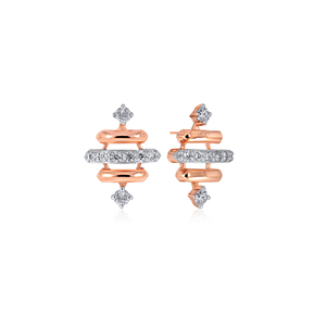 Boucles d'oreilles clous modernes en or rose 18 carats avec barre horizontale et diamants de laboratoire pour filles et femmes, bijoux fins en gros - Product Image 2