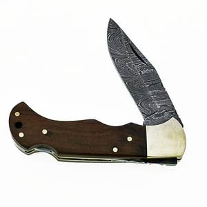 Couteau pliant artisanal à motif damas, à lame droite et pointe clip, avec verrouillage, compact, EDC, fournisseur en gros OEM ODM - Product Image 3