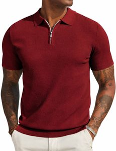 T-shirt d'été pour homme en viscose teinte, à manches courtes, tricoté de haute qualité, col zippé décontracté et formel, design personnalisé - Product Image 5