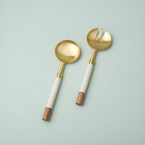 Stainless Steel Golden Plated with Resin Handle <b>Salad</b> Server Set Eco-Friendly Dishwasher Safe Handmade Indian <b>Salad</b> <b>Tools</b> - Product Image 2