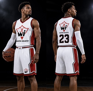 Maillot de basket-ball pour homme Warpro Industry, sans manches, col en V, blanc et rouge, impression par sublimation, ensemble de vêtements de sport respirants - Product Image 5
