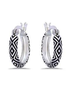 Oxidized Geometric Pattern Click <b>Top</b> Hoop <b>Earrings</b> | Macy's - Product Image 2