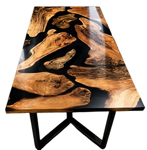 Luxury Live Edge <b>Epoxy</b> Resin Dining <b>Table</b> – Solid Wood River <b>Table</b> with Black Resin <b>Top</b> & Metal Base for Modern Home Office - Product Image 1