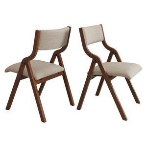 2 Pack Cream Taupe & Walnut Upholstered <b>Folding</b> <b>Dining</b> <b>Chair</b> Easy Carry Space Saving No Assembly Required - Product Image 1
