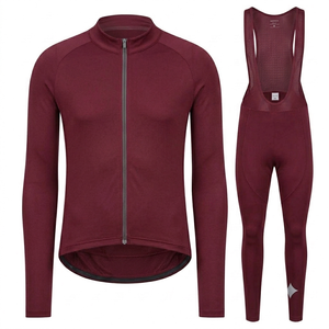 Conjunto deportivo de ciclismo al por mayor personalizado para hombre, de manga larga, color granate, para bicicleta de montaña, con tela elástica en cuatro direcciones, ropa atlética para carreras de bicicleta. - Product Image 1