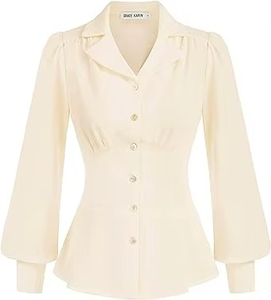 Chemisiers boutonnés pour femmes, hauts à volants, chemisiers de travail à manches longues, chemisiers à col, hauts habillés - Product Image 3