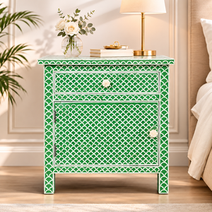 Green Pattern Nightstand <b>Side</b> <b>Table</b> Bedside Cabinet Drawer <b>Storage</b> for Bedroom Living Room - Product Image 1
