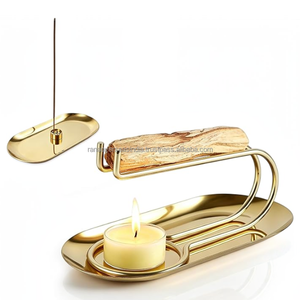 Support en métal haut de gamme pour Palo Santo avec plateau pour bougie chauffe-plat, support de combustion surélevé et repose-encens pour la méditation, le yoga et la décoration - Product Image 3