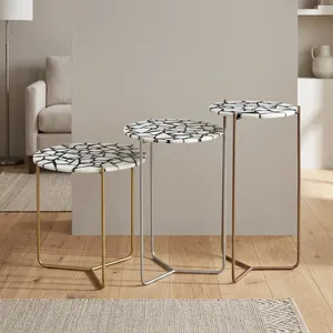 Modern <b>Round</b> Nesting <b>Side</b> <b>Tables</b> with Faux Marble Top and Metal Frame Living Room Furniture Decorative Accent <b>Table</b> - Product Image 4