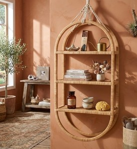 Étagère murale ovale à 3 niveaux en rotin, style bohème, en cannage naturel, avec cadre arqué, étagère décorative pour rangement domestique, chambre d'enfant - Product Image 5
