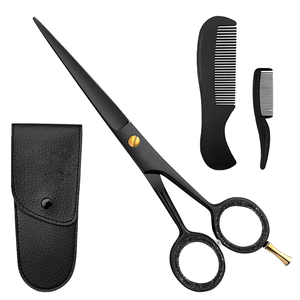 5” Professional Beard & Mustache Scissors for <b>Men</b> Stainless Steel Beard Trimming Shears with 2 Mustache Combs & Premium <b>Pouch</b> - Product Image 1