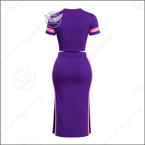 Conjunto de Dos Piezas para Mujer Theta Phi Sigma, Vestido Midi Ajustado en Color Rosa Púrpura con Contraste, Manga Corta, Cuello Redondo, Cordón Ajustable - Product Image 2