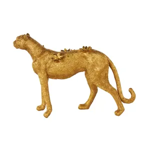 Escultura Metálica de Guepardo Dorado de Lujo, Estatua de Gato Salvaje para Sala de Estar, Oficina, Mesa, Estante y Decoración de Hogar con Temática Safari - Product Image 1