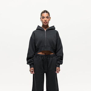 Sudadera con capucha y cremallera para mujer, de manga larga, ajustada, informal y ligera - Product Image 1
