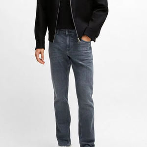 Jeans de Mezclilla para Hombre, Corte Recto, Lavado a la Piedra, Cintura Media, Corte Regular, Tejido de Algodón, Estilo Casual Otoñal - Product Image 1