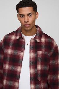 Camisa de Franela de Algodón Personalizada para Hombre, con Cuello y Botones, Mangas Largas con Acolchado Superpuesto, Corte Regular, Sobrecamisa a Cuadros Rojos - Product Image 2