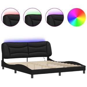Cadre de lit Hvar noir 72"x83.9" avec éclairage LED, style moderne, sans matelas - Product Image 2