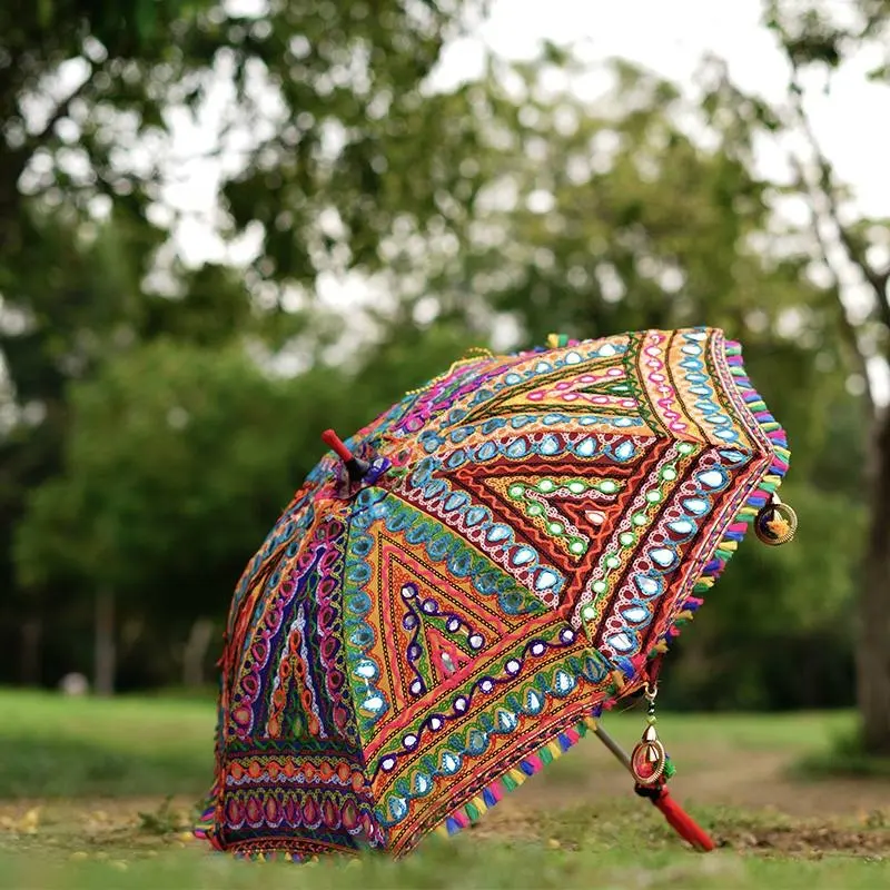 Guarda-chuva pequeno do trabalho espelhado da flor, feito à mão, colorido, bordado, decoração para casamento, adereços