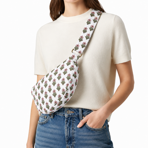 Minimal Style Quilted Crossbody Waist Bags Block Printed Waist Bags <b>Small</b> Print 100% Cotton Eco-friendly Custom Travel Pouch - Product Image 1