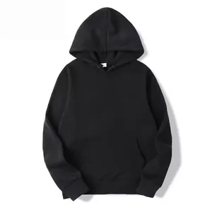 Men's <b>Black</b> Hooded <b>Sweatshirt</b> Regular Fit Solid Color Casual Fleece Cotton Autumn Hoodie Pocket Design Knitted - Product Image 1