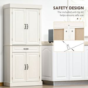 "Modern Freestanding <b>Kitchen</b> <b>Pantry</b> with 4 Doors 2 Large Cabinets & Drawer Distressed White MDF Wood" - Product Image 6