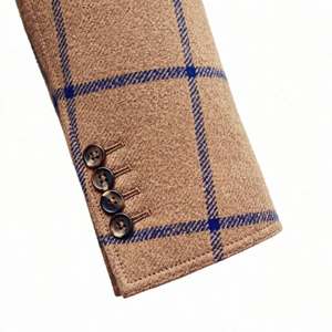 Blazer à carreaux pour homme, revers cranté, simple boutonnage, coupe droite, pour affaires, décontracté, mariage, soirée, motif à carreaux camel - Product Image 6