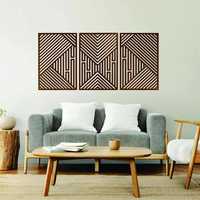 Panneau mural en bois géométrique moderne, décoration murale en bois artisanale pour salon, chambre et décoration intérieure