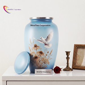 Urna Funeraria de Aluminio Hecha a Mano para Adultos, Urnas Conmemorativas con Diseño de Paloma y Flores Esmaltadas, Tapa Roscada Segura, Frascos Decorativos - Product Image 2