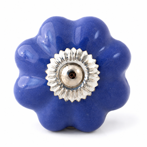 Pomo de Cerámica Azul con Diseño de Flor para Mueble |   Tirador de Cajón Estilo Rústico para Cocina, Dormitorio, Armario, Cómoda, Muebles, Puerta, Decoración - Product Image 1