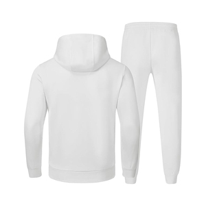 <b>Mens</b> White Hooded Tracksuit Set Full Sleeve Solid Color Casual Joggers With Side Pockets Autumn Wear Breathable 100% Cotton - Product Image 2