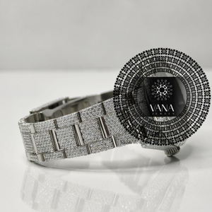 Vana Jewels Luxury Iced Moissanite Watch for <b>Men</b> Custom Automatic Mechanical Diamond Stainless Steel 100 Bar Water Watch - Product Image 2
