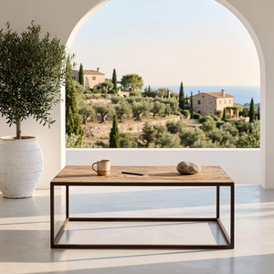 Mesa de Centro Tinez Ecológica, Moderna y Rústica, con Superficie de Madera y Estructura Metálica, Acabado Natural Envejecido, Mueble Resistente para Sala de Estar - Product Image 1