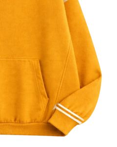 Sudadera con Capucha Amarillo Mostaza para Hombre con Rayas en Contraste, Estilo Casual Urbano, Sudadera con Capucha de Algodón y Felpa, Logotipo Personalizado OEM - Product Image 5