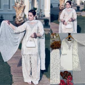 Conjunto indio-pakistaní de crepé natural con cuentas y bordados de satén, de secado rápido, Salwar Kameez Sharara, para bodas y fiestas. - Product Image 4
