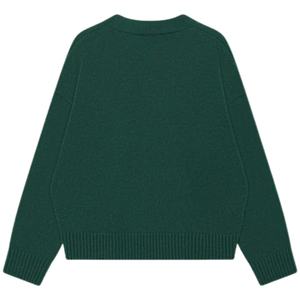 Cardigan en tricot vert forêt pour homme avec broderie, col en V boutonné, doux et chaud, style décontracté streetwear - Product Image 2
