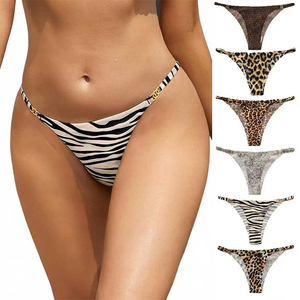 Tanga de Bikini para Mujer Talla Grande, Sin Costuras, Transpirable, con Estampado de Leopardo y Cadena - Product Image 1