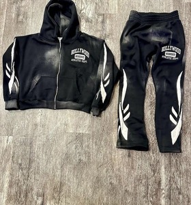 Survêtements de sport pour hommes, logo personnalisé, 100% coton, imprimé uni, streetwear, pantalon évasé à capuche, ensemble 2 pièces - Product Image 5