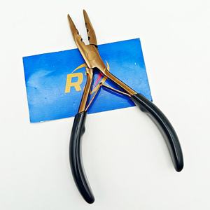 Pince à extensions capillaires en acier inoxydable pour micro-anneaux et nano-perles, outil professionnel pour coiffeurs, couleur or rose OEM avec poignée en plastique - Product Image 1