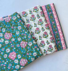Elegant Blue Pink Floral Printed Cotton Fabric <b>Set</b> for Dresses Quilting <b>Sewing</b> Crafts and Beautiful Home Decor Projects Uses - Product Image 4