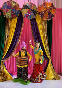 Estatuas Decorativas de Pareja Punjabi Bailando con Sombrillas, Accesorios Decorativos Punjabi para la Noche Cultural del DJ Bhangra - Product Image 2