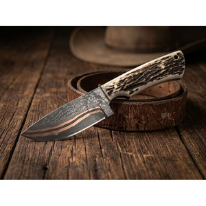 Cuchillo de Caza Vaquero Occidental Hecho a Mano, Nueva Edición 2026, con Hoja de Acero Damasco de Cobre Cu Mai, Punta Caída y Espiga Completa, OEM, con Empuñadura de Asta de Ciervo - Product Image 6