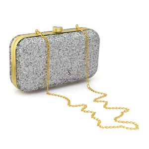 Pochette de soirée tendance à carreaux, design élégant, argentée scintillante, avec bandoulière amovible pour femmes, sacs à main - Product Image 5