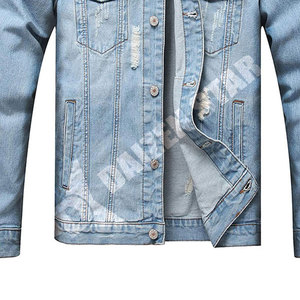 Men's <b>Light</b> Blue Denim Jacket Regular Fit Distressed Ripped Solid Button Closure Casual Style Winter 100% Cotton Windproof - Product Image 2