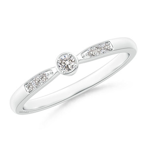 Anillo de Acento Solitario con Bisel de Diamante Cultivado en Laboratorio de Corte Clásico, Oro 10K/14K/18K, Rodio, Plata 925/935 para Fiesta de Compromiso - Product Image 4