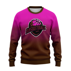 <b>Men's</b> <b>Pink</b> Brown Basketball Crew Neck <b>Sweatshirt</b> Custom Logo Halftone Fade Pullover Team Bulk Training Wear Tops OEM Custom Logo - Product Image 1