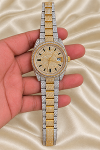 Montre à diamants bicolore RAJ GEMS, boîtier rond de 36 mm, bracelet en acier inoxydable, affichage analogique de la date, montre-bracelet de luxe pour homme - Product Image 4