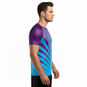 Men's Blue Purple Striped Short Sleeve Rash Guard Quick Dry <b>Compression</b> <b>Shirt</b> for MMA Jiu Jitsu Training - Product Image 2
