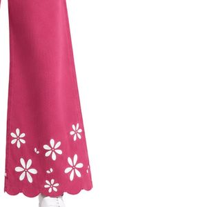 Pantalones Vaqueros Anchos de Mujer con Bordado Floral Rosa Personalizado, Cintura Alta, Algodón, Estilo Palazzo, Etiqueta Privada Personalizada, Moda Casual - Product Image 4